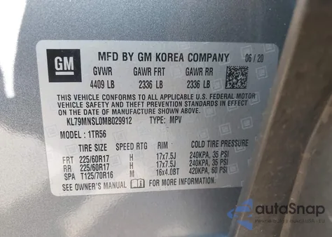 2021 Chevrolet Trailblazer Awd Ls from USA, damaged, VIN KL79MNSL0MB029912